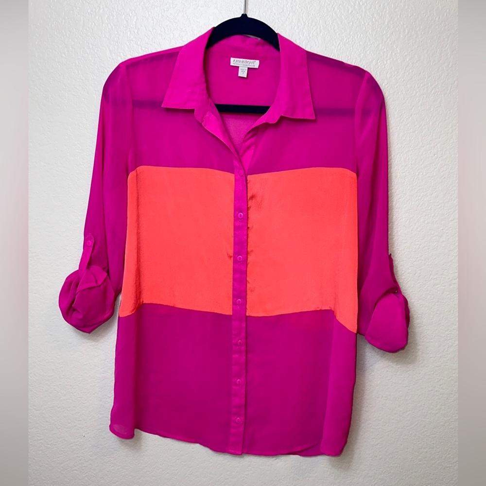 Maternity pink and orange sheer blouse, small